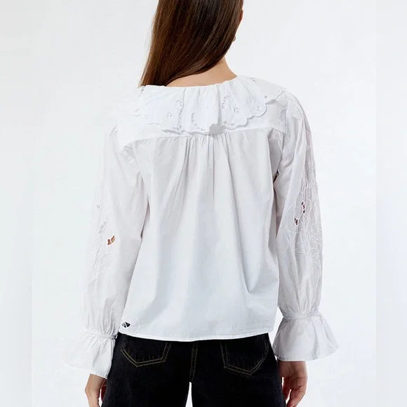 Free People Maisie Cutwork Long Sleeve Top sz L - Picture 3 of 10